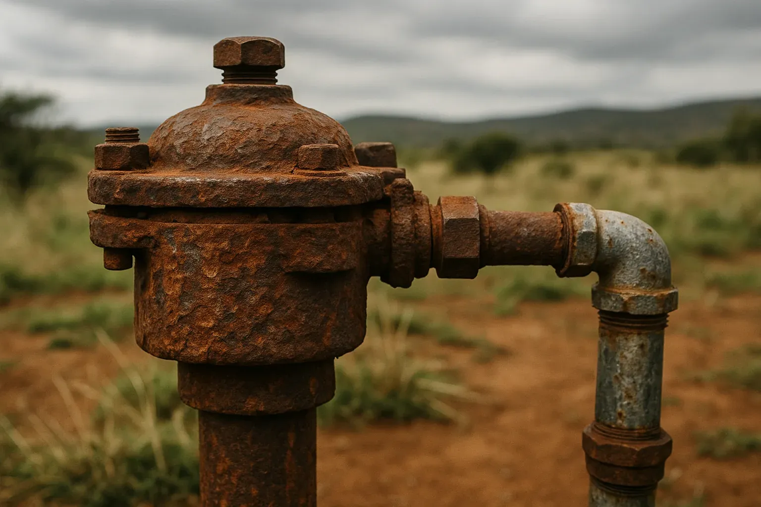 Illustrative close-up photo of a worn borehole wellhead
