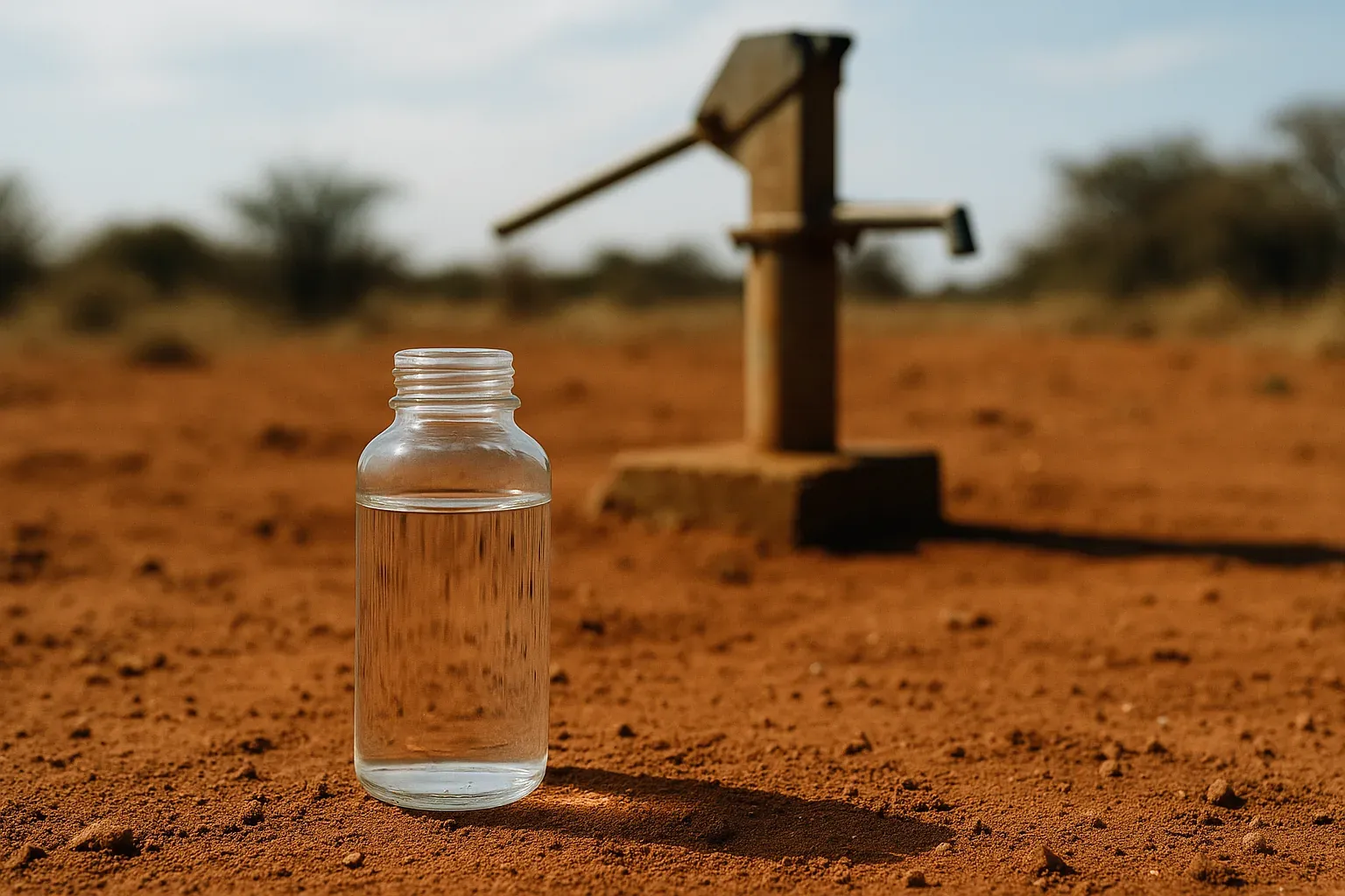 Illustrative photo of a water sample bottle near a borehole wellhead